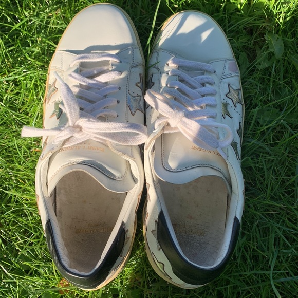 Saint Laurent Paris bright white silver star navy Sneakers Sz 42 1/2 designer - Picture 11 of 17